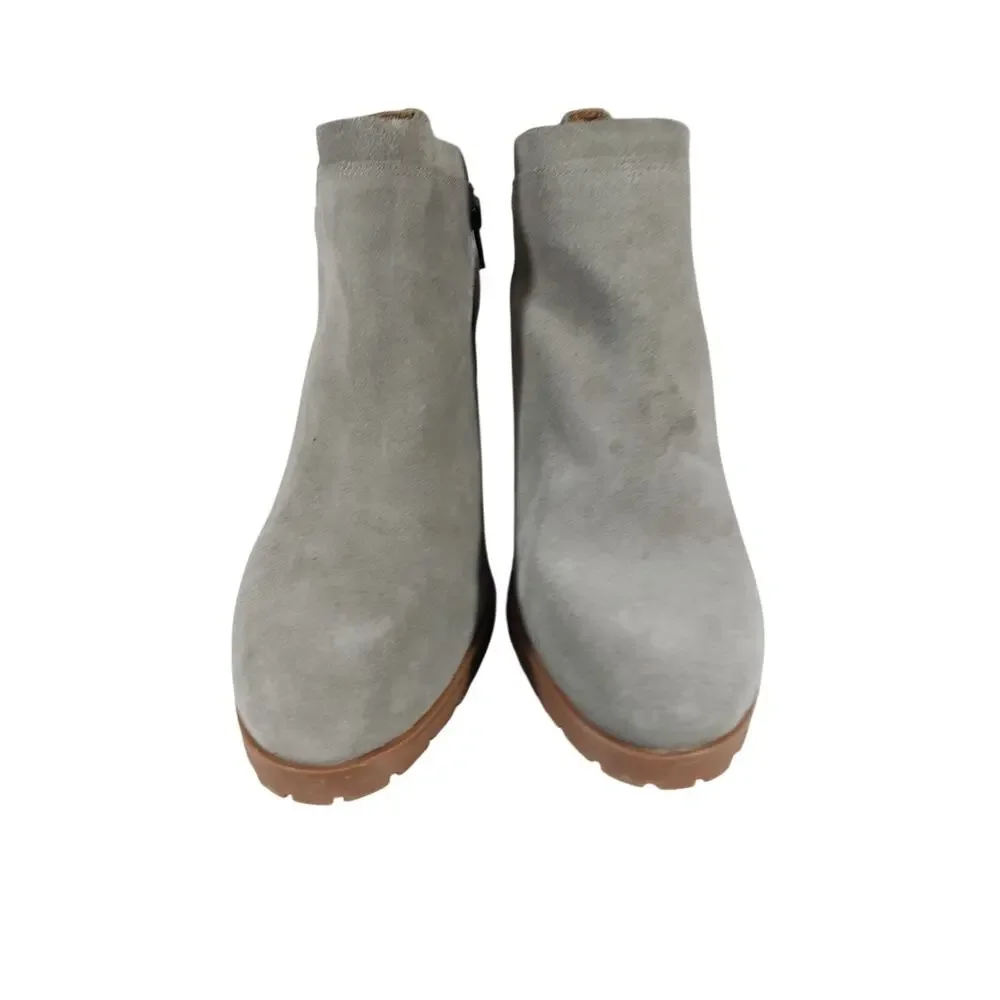 NWOT! LUCKY BRAND! GRAY GENUINE LEATHER DOUBLE ZIP, STACK HEEL ANKLE BOOTS! 7.5M